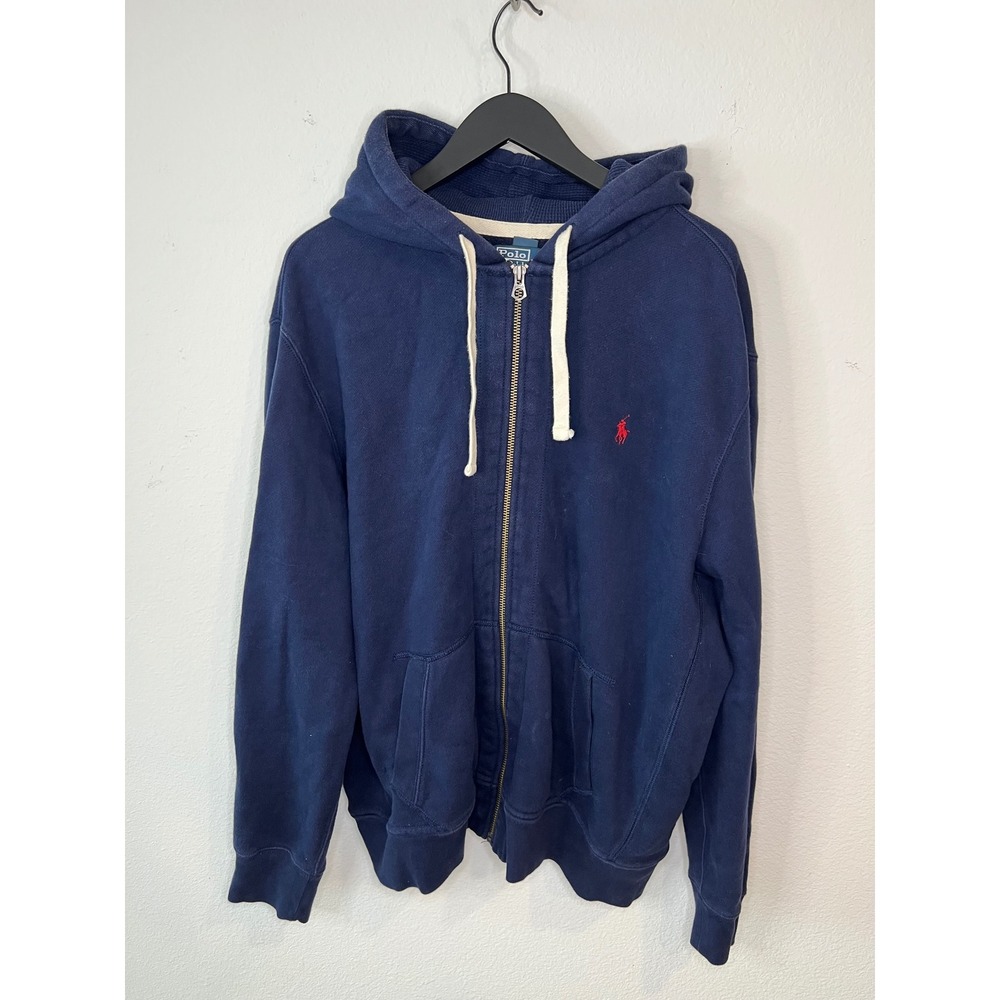 Polo Ralph Lauren Mens Full Zip Hoodie Embroidered Pony Navy Blue XXL